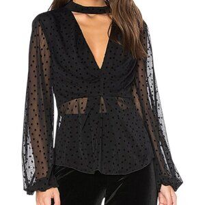 Nicholas Black Velvet Polka Dot Mesh Sheer Choker Blouse Top (XS)